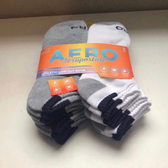 New Socks Aeropostale Package 8 Pairs Mens Gray & White Athletic Low Cut Socks - Picture 3 of 14